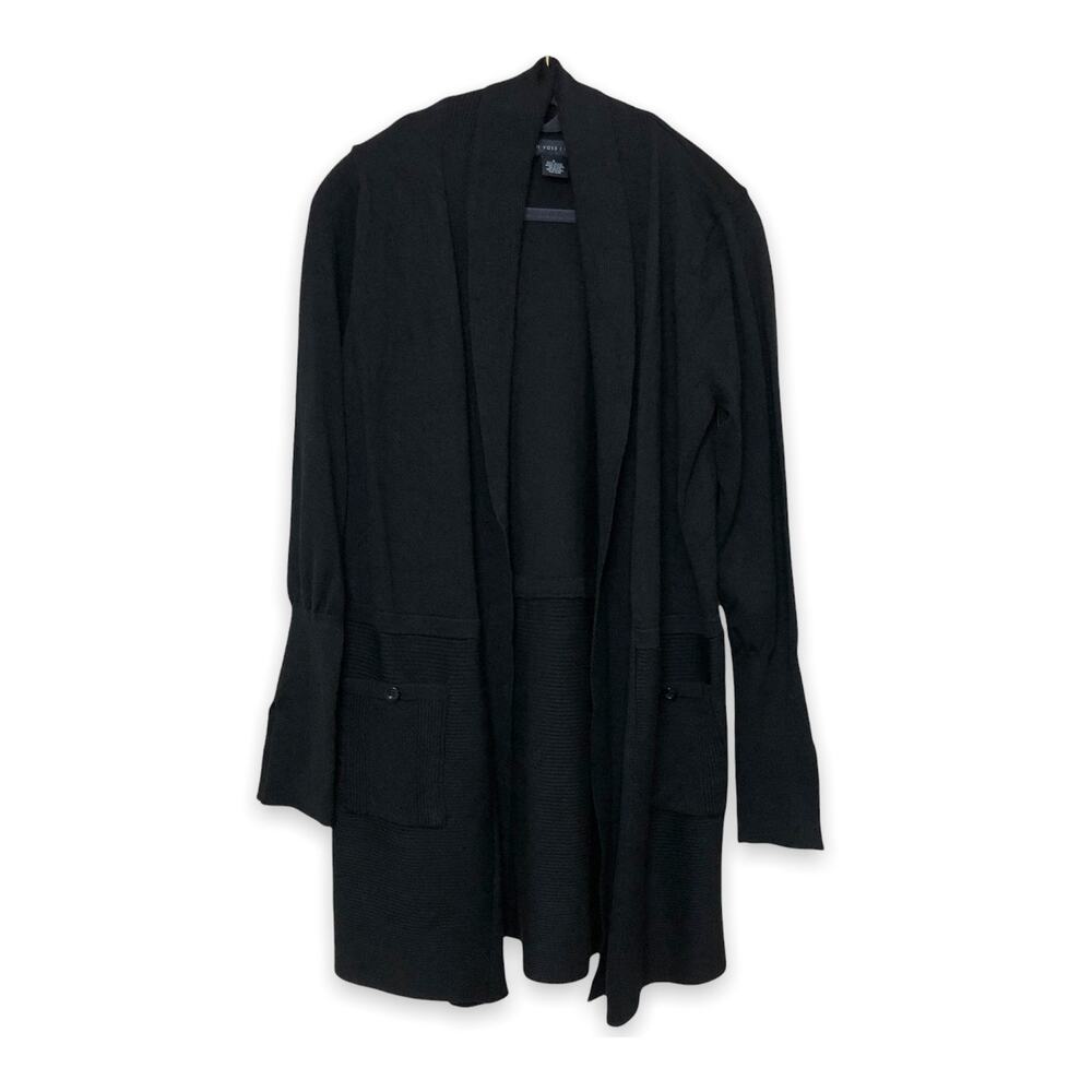 Joan Vass New York Longline Cardigan Sweater Ribbed Rayon Cardigan Small Black